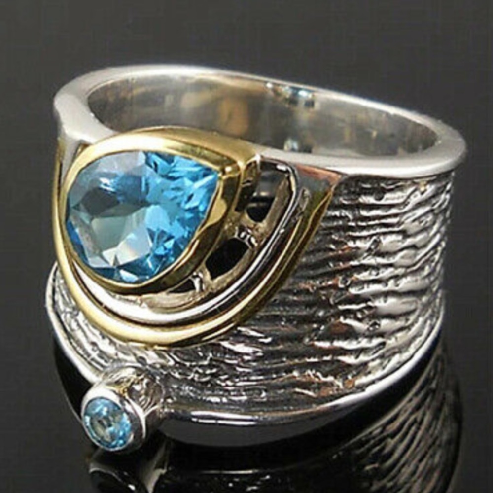 NEW 925 Sterling Silver Aquamarine Stone Ring